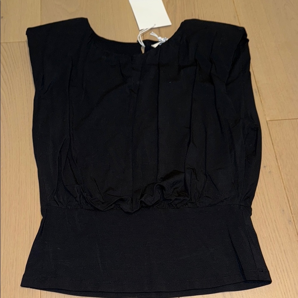 Frame Denim Black Ruched Sleeveless Blouse